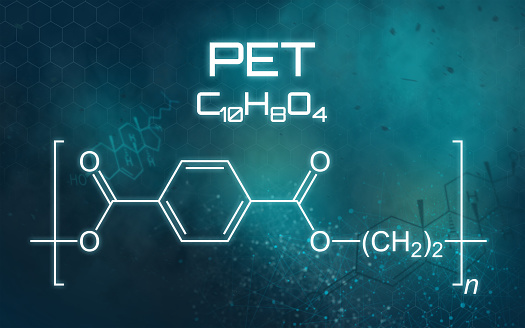 Chemical formula of PET on a futuristic background