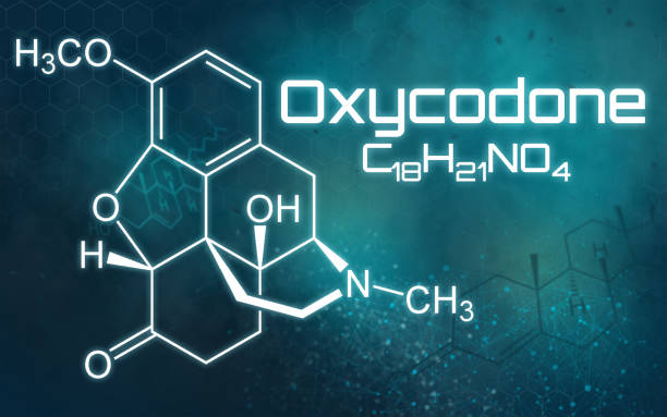istock Chemical formula of Oxycodone on a futuristic background 1170652706
