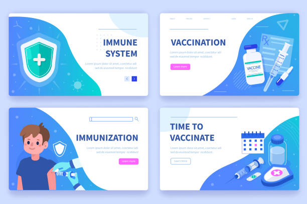 vaccination Vaccination and Child Immunization concept Banners Templates. Can use for Backgrounds, Infographics, Hero Images. Flat Cartoon Modern Vector Illustration. injecting flu virus vaccination child stock illustrations