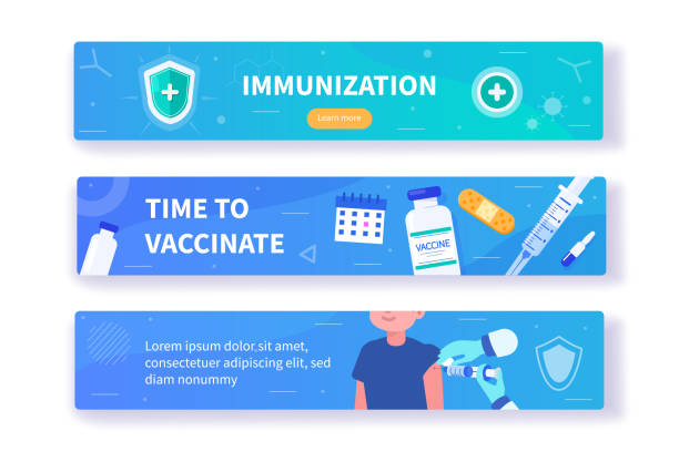 vaccination banners Vaccination and Child Immunization Сoncept Templates for Horizontal Web Banners. Can use for Backgrounds, Infographics, Hero Images. Flat Cartoon Modern Vector Illustration. cold and flu stock illustrations
