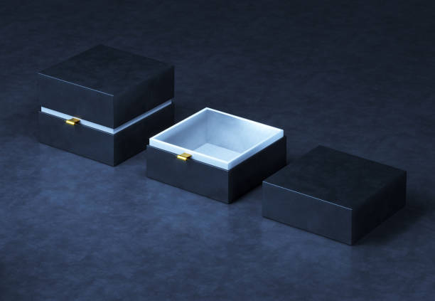 istock Top view square Black Gift Box mockup on black background, 3d rendering. Luxury packaging box for premium products 1170654192