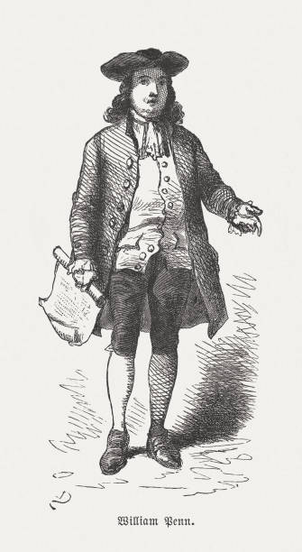 william penn (1644-1718), angielski właściciel kolonialny, grawerowanie drewna, opublikowane w 1876 - kolonializm stock illustrations