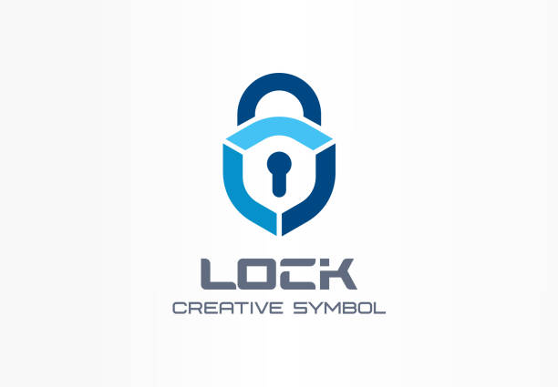 illustrations, cliparts, dessins animés et icônes de verrouiller le concept de symbole créatif. système de cybersécurité, contrôle d'accès, phototogramme abstrait de l'entreprise de protection - fermer à clef