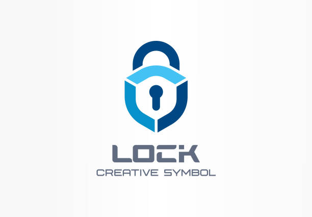 ilustrações de stock, clip art, desenhos animados e ícones de lock creative symbol concept. cyber security system, access control, protection abstract business pictogram - lock