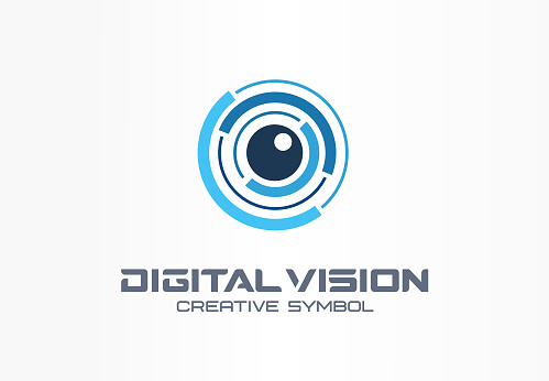 Digital vision creative symbol concept. Eye iris scan, vr system abstract business pictogram. Cctv monitor, security control, video camera lens icon