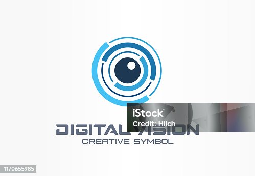 istock Digital vision creative symbol concept. Eye iris scan, vr system abstract business pictogram 1170655985