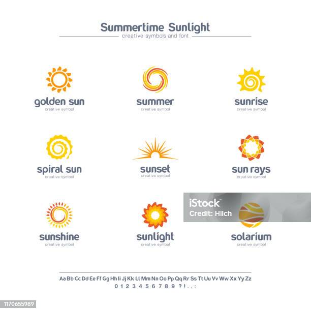 Summertime Sunlight Creative Symbols Set Font Concept Spiral Sun Rays Solarium Abstract Business Pictogram Stock Illustration - Download Image Now