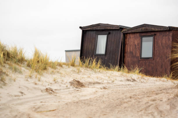 istock Old small huts as wood on a dune 1170658521