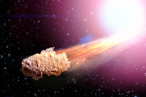 научно-фантастический фантастический фон - горящие и взрывающиеся звезды, ад, астероидное воздействие, светящийся горизонт. глубокое прост - judgement day exploding asteroid earth стоковые фото и изображения