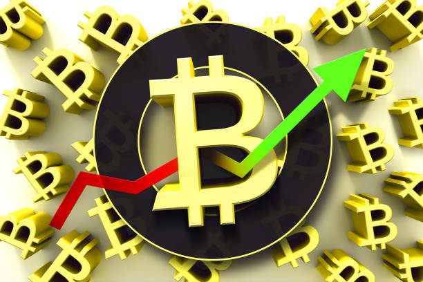 bitcoin zarejestruj się strzałką trendu. koncepcja handlowa kryptowaluty. ilustracja 3d. - euro symbol currency internet computer keyboard zdjęcia i obrazy z banku zdjęć