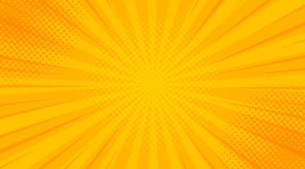 ilustraciones, imágenes clip art, dibujos animados e iconos de stock de vintage pop art fondo amarillo. ilustración vectorial de banner - viñeta