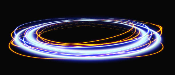 マジック ポータル。宇宙旅行のコンセプト、ある宇宙を別の宇宙とつなぐじょうご形のトンネル。火花を散らす黒いシーンの青い光線。宇宙トンネル未来的なテレポート。3dイラスト - oval shape 写真 ストックフォトと画像