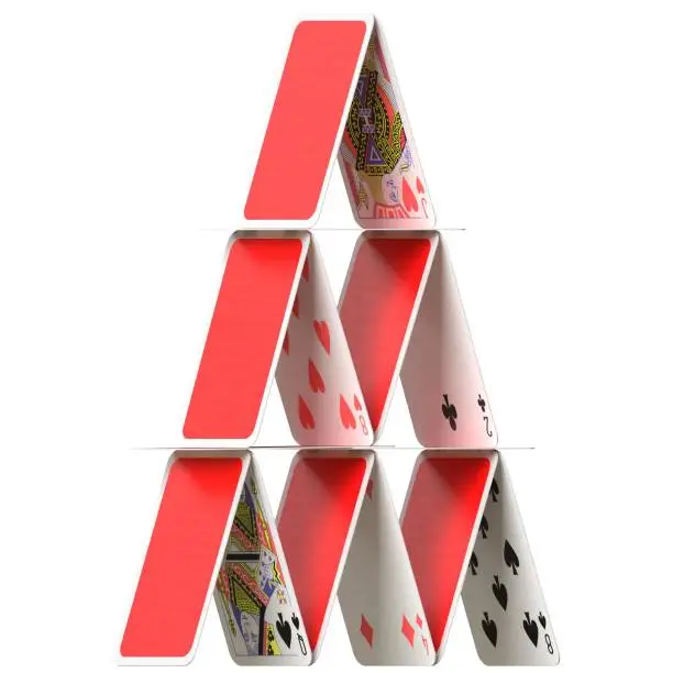 3D rendering illustration of an house of cards
