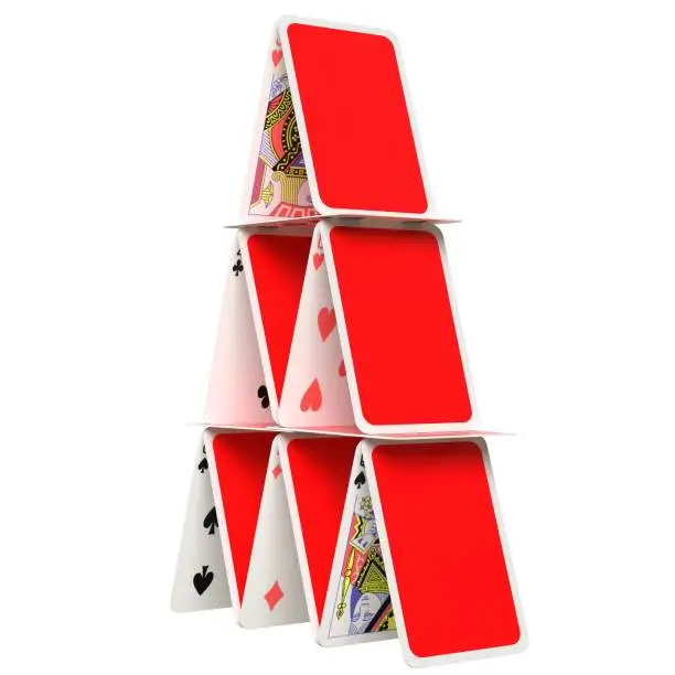 3D rendering illustration of an house of cards