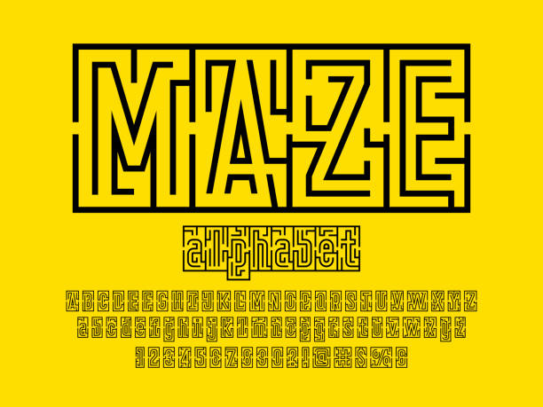 maze font Vector of modern abstract maze style alphabet design maze stock illustrations