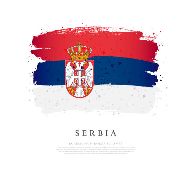 세르비아 플래그입니다. 흰색 배경의 벡터 그림입니다. 브러시 스트로크 - serbian flag stock illustrations
