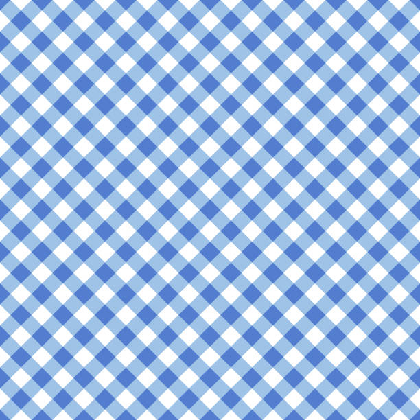 Vector seamless blue classic table cloth texture with diagonal lines Vector seamless blue classic table cloth texture with diagonal lines gingham stock illustrations