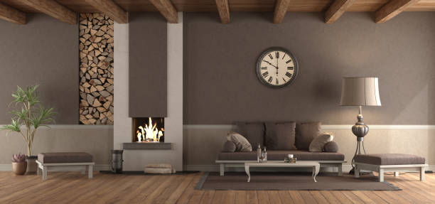 istock Classic living room with sofa and fireplace 1170672618