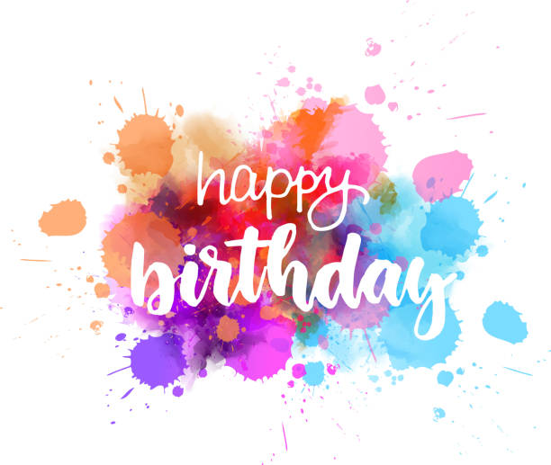 Happy birthday lettering on colorful paint splash vector art illustration