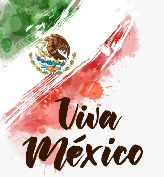 Vector illustration of Grunge watercolored Mexico flag banner