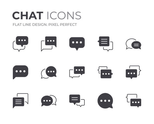 ilustraciones, imágenes clip art, dibujos animados e iconos de stock de chat bubble iconos set - diálogo