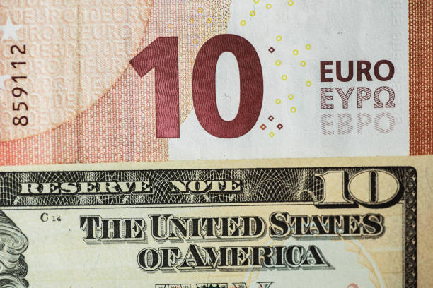 european union euro (eur) and united states dollars (usd) paper currency mixed - currency exchange currency european union currency dollar imagens e fotografias de stock