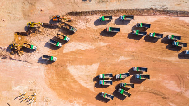 istock Aerial view excavator working on a construction site. 1170681163
