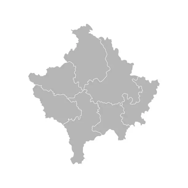 Vector illustration of Vector isolated illustration of simplified administrative map of Kosovo. Borders of the districts. Grey silhouettes. White outline