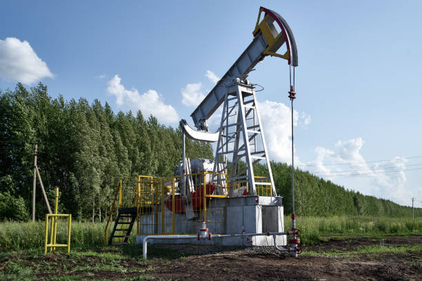 istock Oil pump, trees, blue sky 1170685289