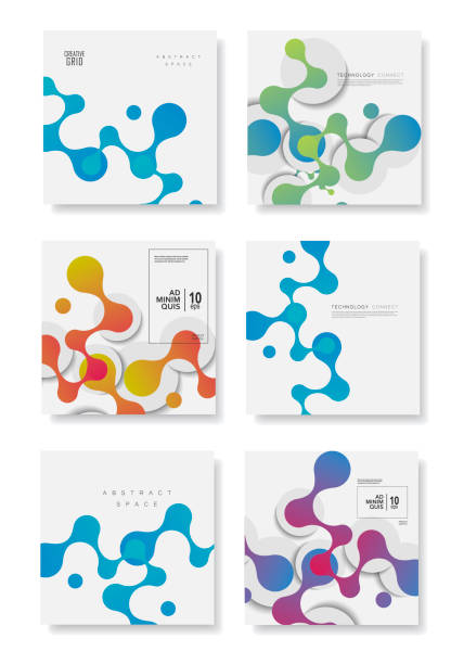유체 모양 조성과 다채로운 기하학적 배경 디자인 - 분자 일러스트 stock illustrations