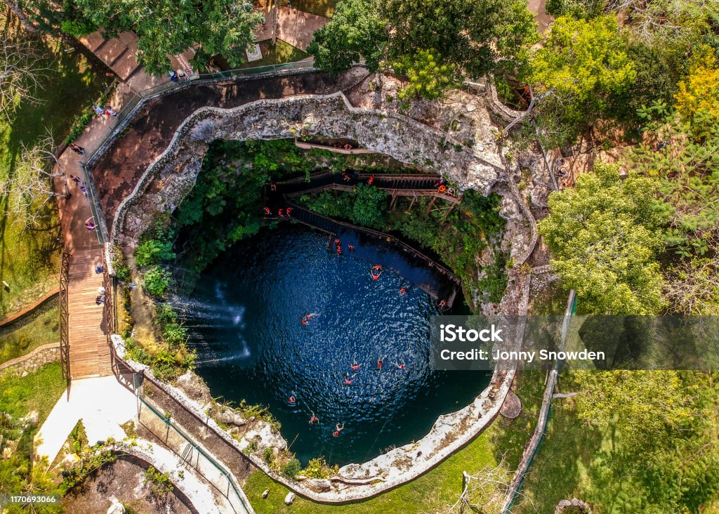 Cancun, Mexico - Aerial Photographer Drone photograph of Cancún, Mexico and other surrounding areas. Cenote Stock Photo