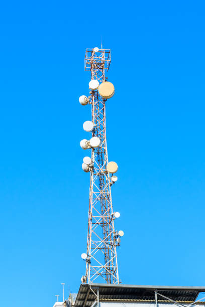 istock Telecommunication tower with the antennas or wireless Communication antenna transmitter against blue sky 1170694556