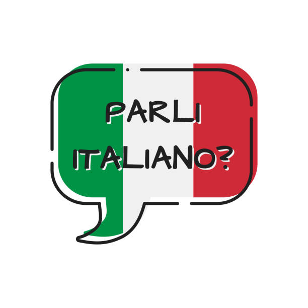 ilustraciones, imágenes clip art, dibujos animados e iconos de stock de parli italiano-¿hablas italiano, burbuja con la bandera de italia - italiano idioma