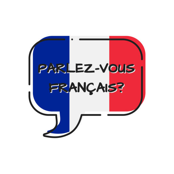 parlez-vous francais - do you speak french, bubble with france flag parlez-vous francais - do you speak french, bubble with france flag french language learn stock illustrations