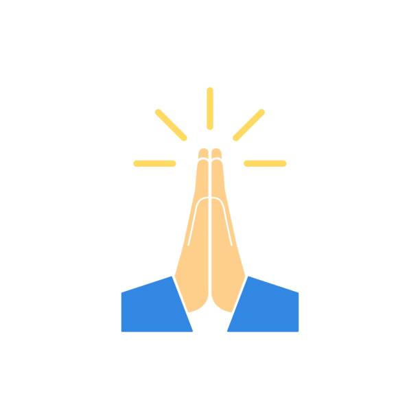 흰색 배경에 벡터 접힌 손 아이콘 - praying human hand isolated religion stock illustrations