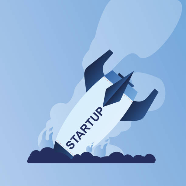 ilustrações de stock, clip art, desenhos animados e ícones de failure startup background,fallen rocket burns,business problem concept, - distress rocket