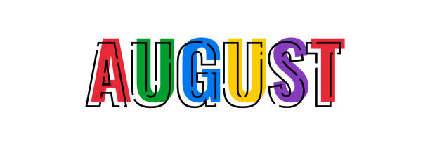 ilustraciones, imágenes clip art, dibujos animados e iconos de stock de august, colorida ilustración vectorial estilo arte de línea - bienvenido agosto