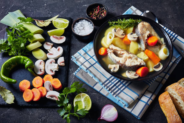 istock spicy Trout fish soup with vegetables and mushrooms 1170701741