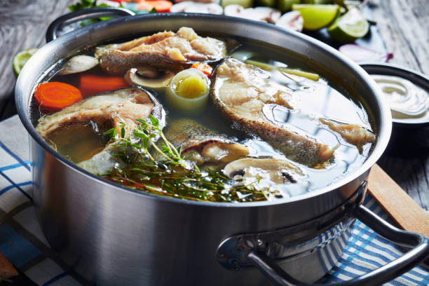 istock spicy Trout fish soup with vegetables and mushrooms 1170701795