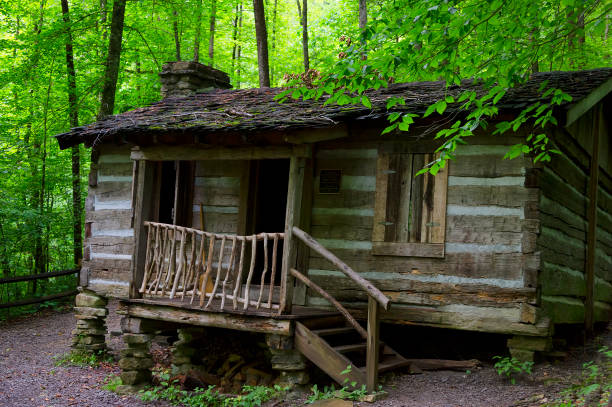 An abandoned cabin by the lake.