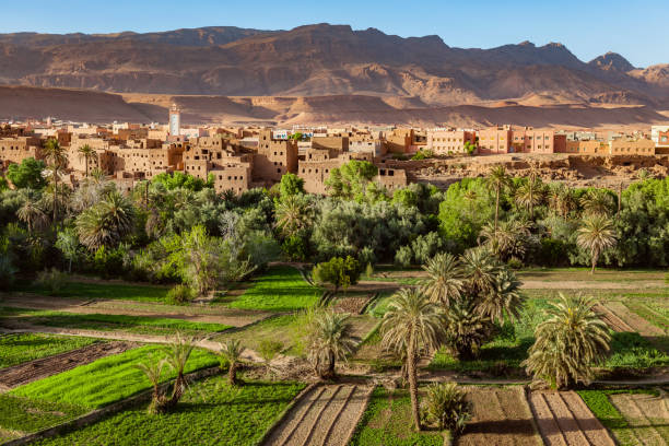 касба тинерхир и атласские горы в марокко, северная африка - morocco landscape mountain mountain range стоковые фото и изображения