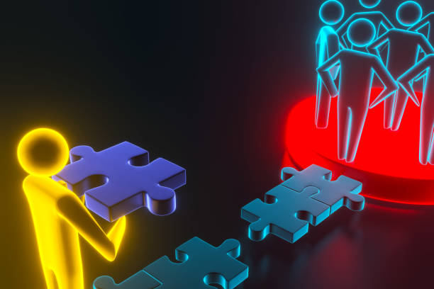 istock 3d people - human character - person. 3d figure last jigsaw piece puzzle. 3d rendering 1170709267