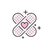 istock Band aid heart line icon 1170715801