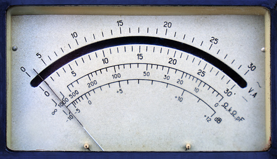 Old Analog Ammeter And Voltmeter Scale Close Up Stock Photo