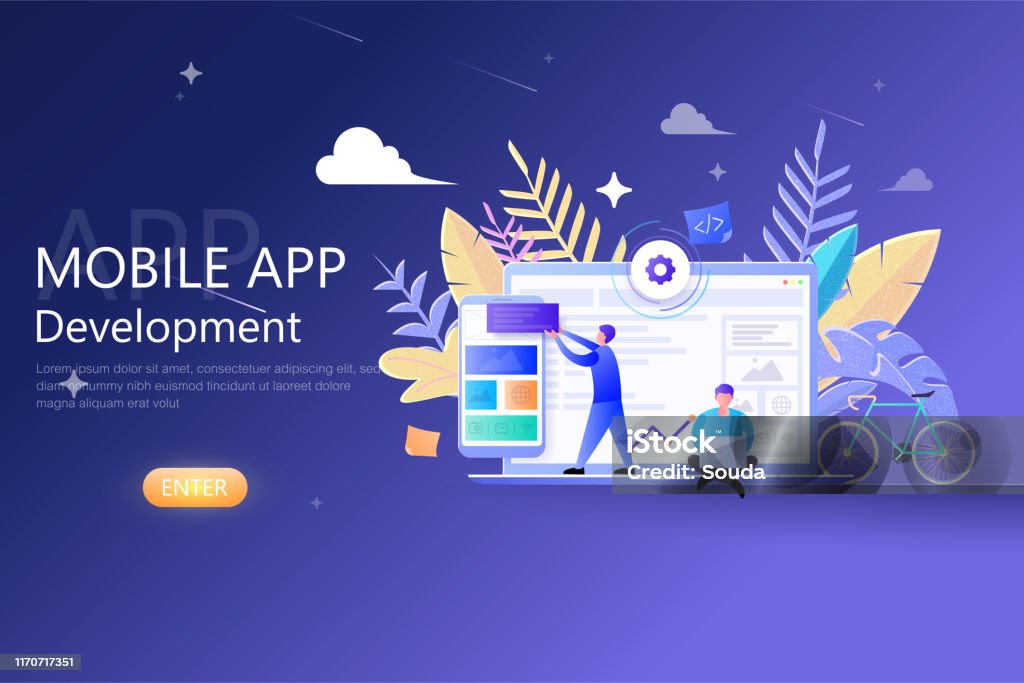 Mobile App Development Modern Flat Design For Web Template Developers ...