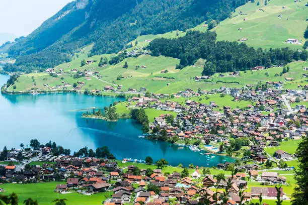 Lakescape of Lake Lucerne, Burglen Town in nidwalden canton, Switzerland