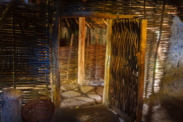 istock Interior of a longhus with walls of interleaved branches 1170722569