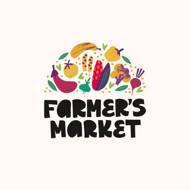 ilustraciones, imágenes clip art, dibujos animados e iconos de stock de cartas dibujadas a mano del mercado de agricultores - farmers market illustrations