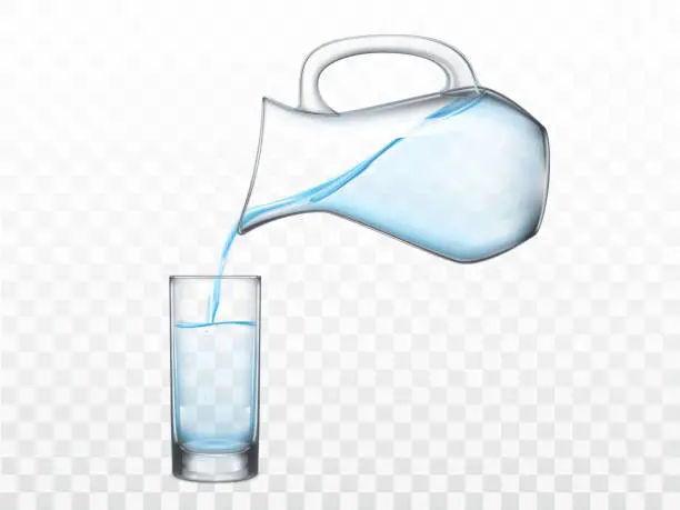 Vector illustration of Pouring freshwater from jug in glass vector