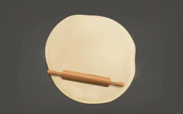 Vector illustration of Flattening dough with rolling pin realistic vector